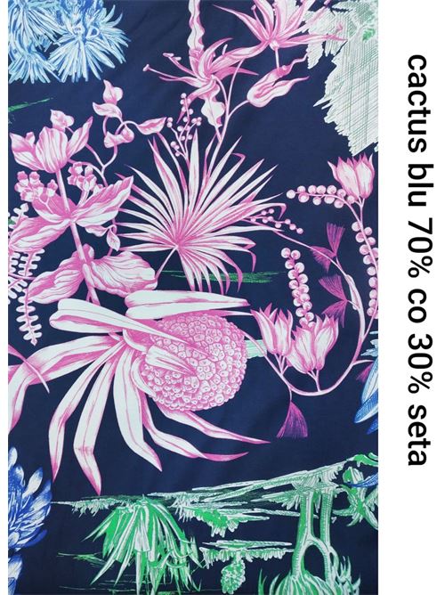 tessuto in seta e cotone stampa cactus blu Laboratorio Capri | SETAECOTONECACTUSCACTUSBLU